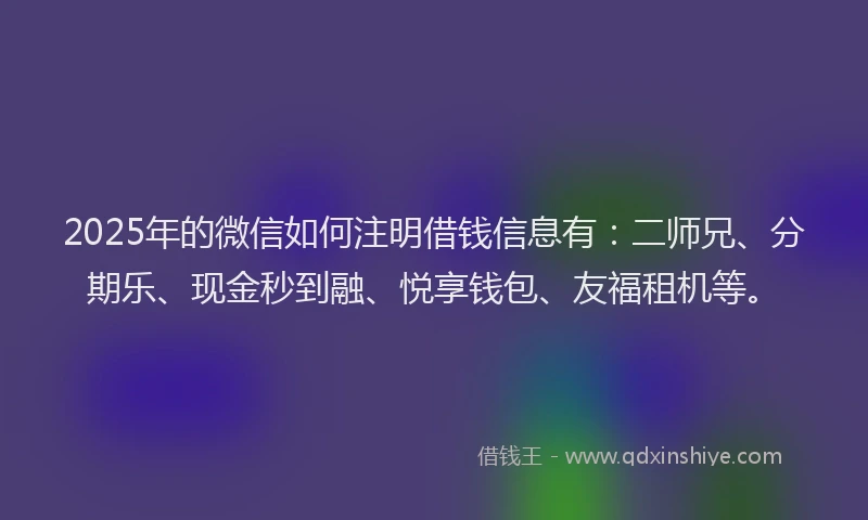 2025年的微信如何注明借钱信息有：二师兄、分期乐、现金秒到融、悦享钱包、友福租机等。