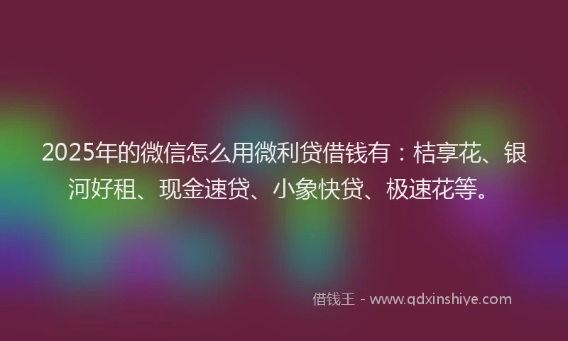 2025年的微信怎么用微利贷借钱有：桔享花、银河好租、现金速贷、小象快贷、极速花等。