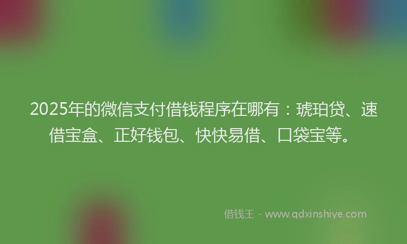 2025年的微信支付借钱程序在哪有：琥珀贷、速借宝盒、正好钱包、快快易借、口袋宝等。