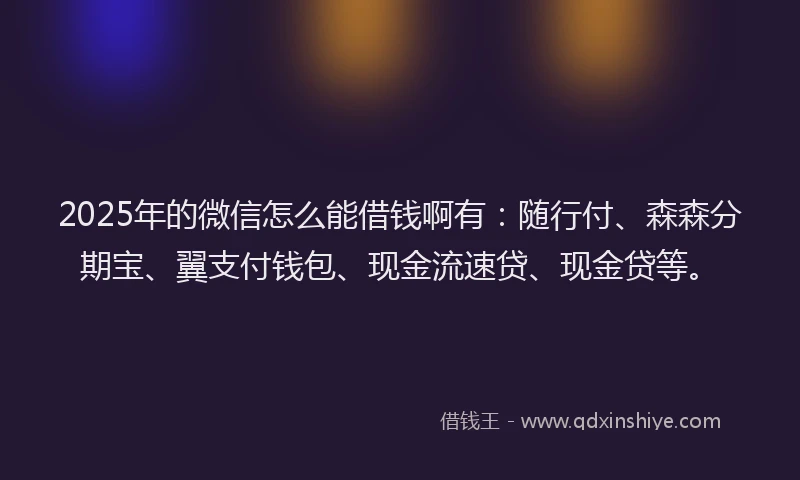 2025年的微信怎么能借钱啊有：随行付、森森分期宝、翼支付钱包、现金流速贷、现金贷等。