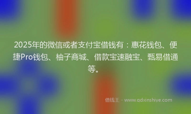 2025年的微信或者支付宝借钱有：惠花钱包、便捷Pro钱包、柚子商城、借款宝速融宝、甄易借通等。