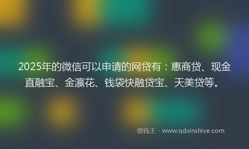 2025年的微信可以申请的网贷有：惠商贷、现金直融宝、金瀛花、钱袋快融贷宝、天美贷等。