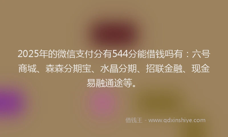 2025年的微信支付分有544分能借钱吗有：六号商城、森森分期宝、水晶分期、招联金融、现金易融通途等。