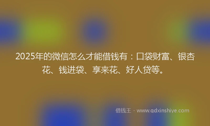 2025年的微信怎么才能借钱有：口袋财富、银杏花、钱进袋、享来花、好人贷等。