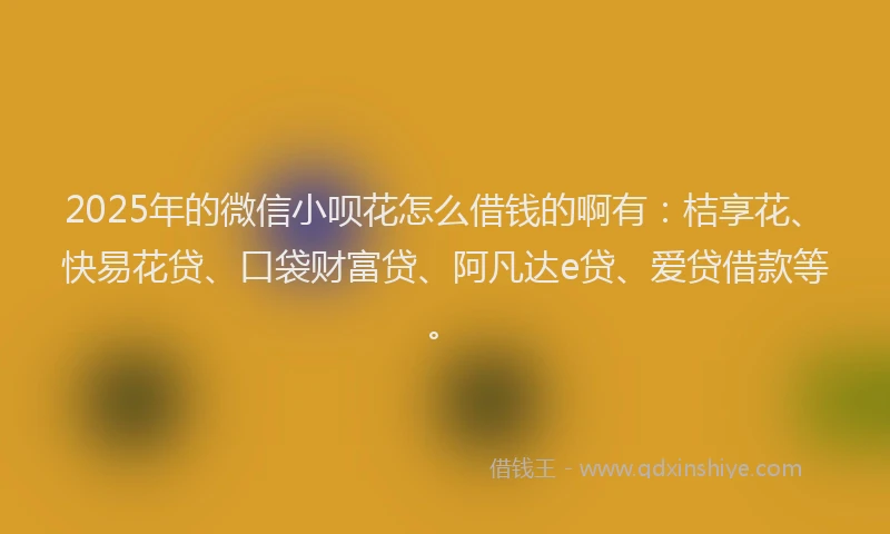 2025年的微信小呗花怎么借钱的啊有：桔享花、快易花贷、口袋财富贷、阿凡达e贷、爱贷借款等。