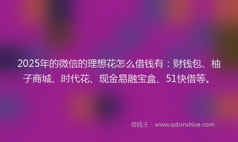 2025年的微信的理想花怎么借钱有：财钱包、柚子商城、时代花、现金易融宝盒、51快借等。