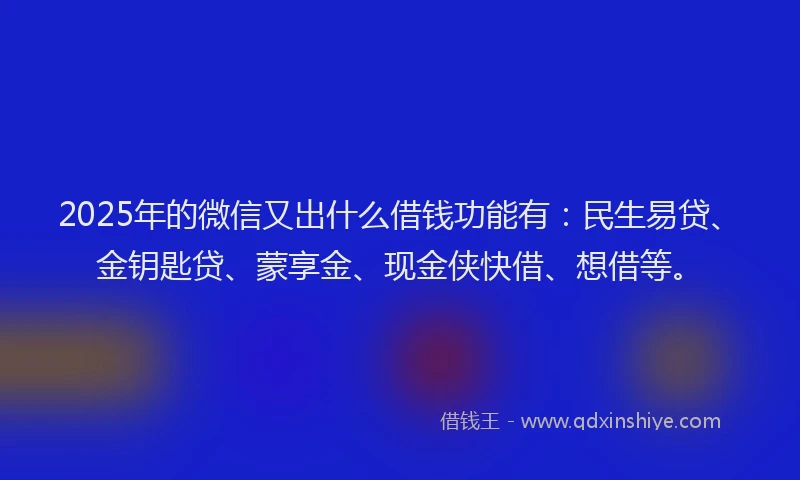 2025年的微信又出什么借钱功能有：民生易贷、金钥匙贷、蒙享金、现金侠快借、想借等。