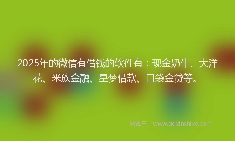 2025年的微信有借钱的软件有：现金奶牛、大洋花、米族金融、星梦借款、口袋金贷等。