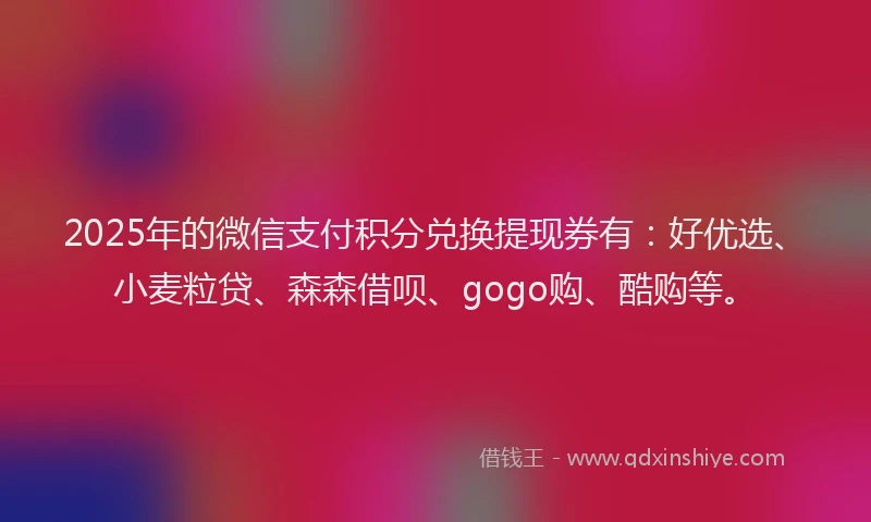 2025年的微信支付积分兑换提现券有：好优选、小麦粒贷、森森借呗、gogo购、酷购等。