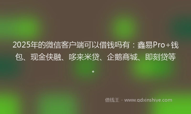 2025年的微信客户端可以借钱吗有：鑫易Pro+钱包、现金侠融、哆来米贷、企鹅商城、即刻贷等。