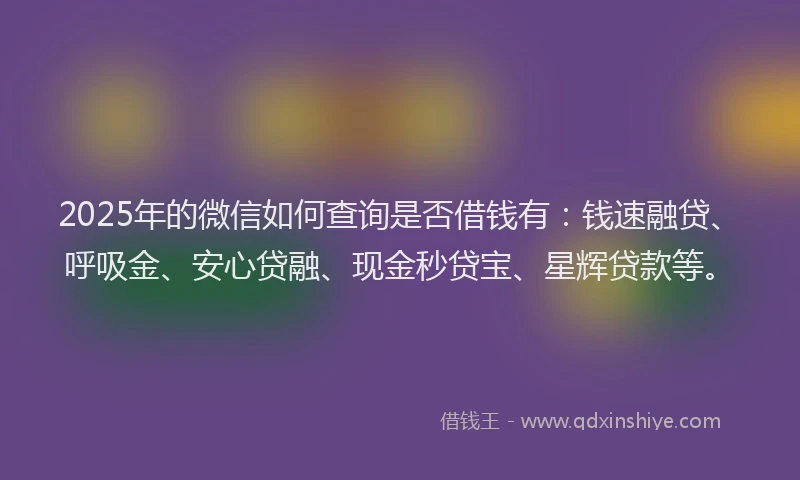 2025年的微信如何查询是否借钱有：钱速融贷、呼吸金、安心贷融、现金秒贷宝、星辉贷款等。