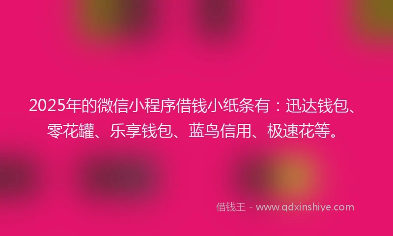 2025年的微信小程序借钱小纸条有：迅达钱包、零花罐、乐享钱包、蓝鸟信用、极速花等。