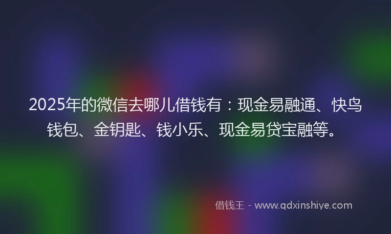 2025年的微信去哪儿借钱有：现金易融通、快鸟钱包、金钥匙、钱小乐、现金易贷宝融等。
