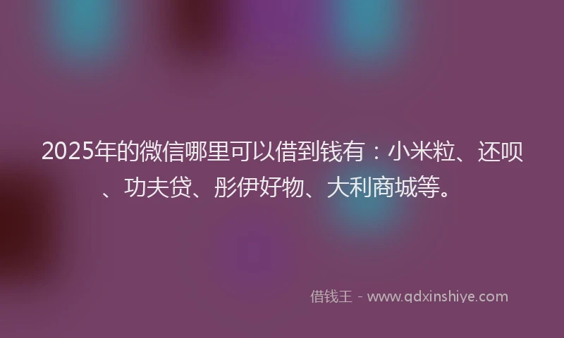 2025年的微信哪里可以借到钱有：小米粒、还呗、功夫贷、彤伊好物、大利商城等。