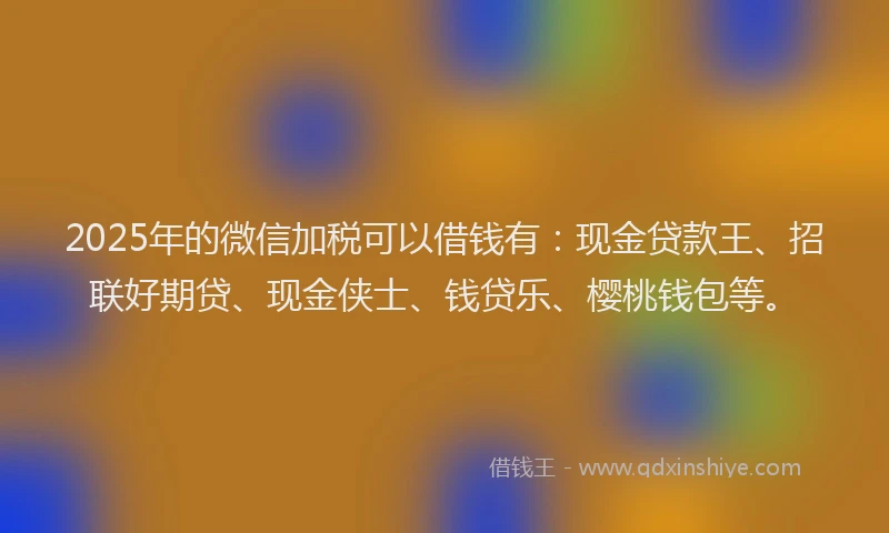 2025年的微信加税可以借钱有：现金贷款王、招联好期贷、现金侠士、钱贷乐、樱桃钱包等。