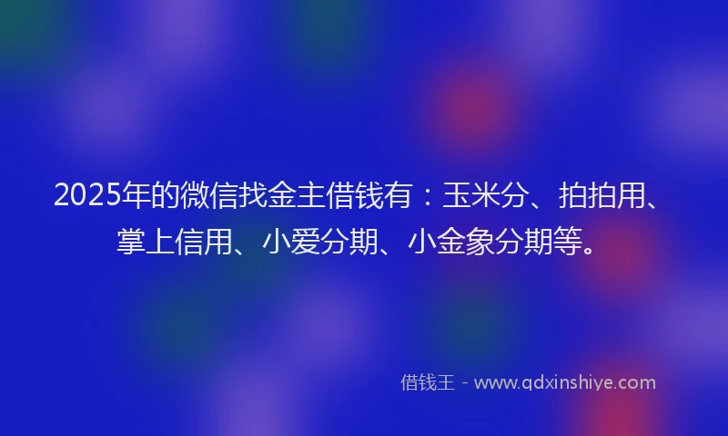 2025年的微信找金主借钱有：玉米分、拍拍用、掌上信用、小爱分期、小金象分期等。