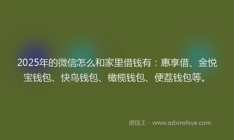 2025年的微信怎么和家里借钱有：惠享借、金悦宝钱包、快鸟钱包、橄榄钱包、便荔钱包等。