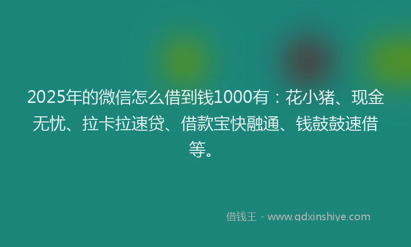 2025年的微信怎么借到钱1000有：花小猪、现金无忧、拉卡拉速贷、借款宝快融通、钱鼓鼓速借等。