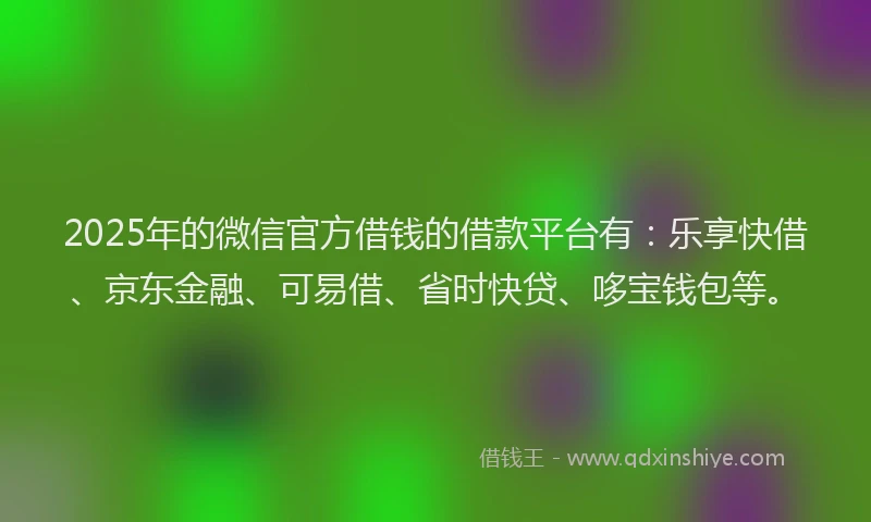 2025年的微信官方借钱的借款平台有：乐享快借、京东金融、可易借、省时快贷、哆宝钱包等。