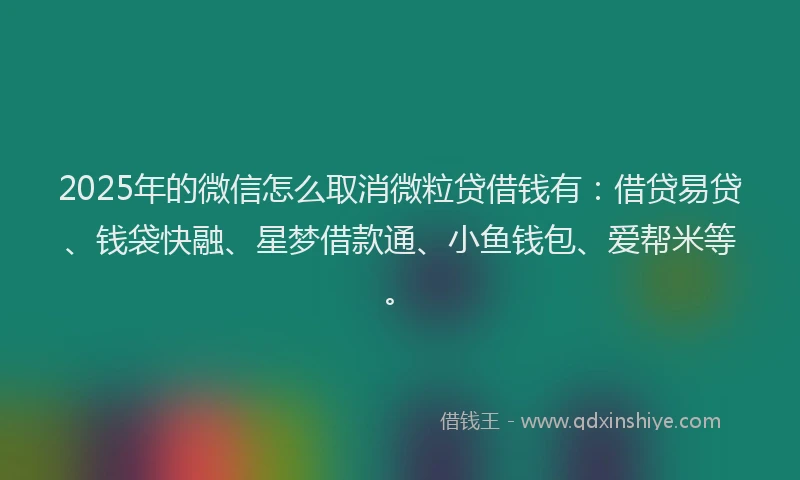 2025年的微信怎么取消微粒贷借钱有：借贷易贷、钱袋快融、星梦借款通、小鱼钱包、爱帮米等。