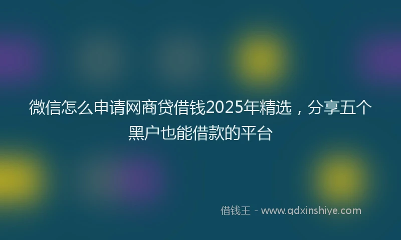微信怎么申请网商贷借钱2025年精选，分享五个黑户也能借款的平台
