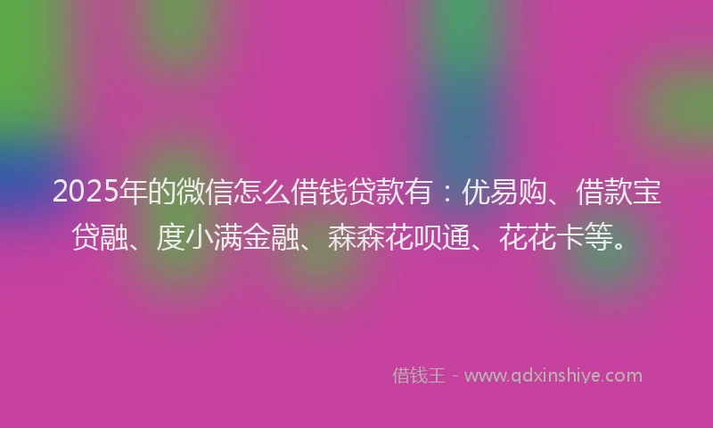 2025年的微信怎么借钱贷款有：优易购、借款宝贷融、度小满金融、森森花呗通、花花卡等。