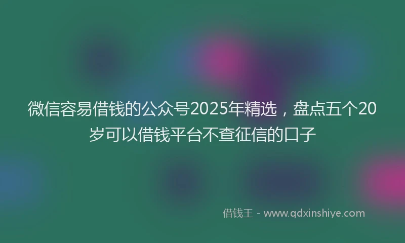 微信容易借钱的公众号2025年精选，盘点五个20岁可以借钱平台不查征信的口子