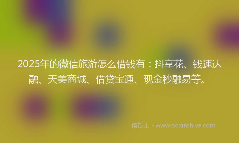 2025年的微信旅游怎么借钱有：抖享花、钱速达融、天美商城、借贷宝通、现金秒融易等。