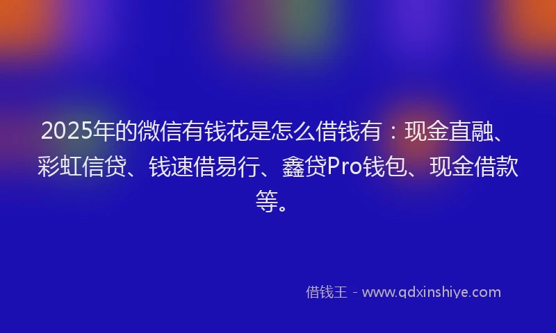 2025年的微信有钱花是怎么借钱有：现金直融、彩虹信贷、钱速借易行、鑫贷Pro钱包、现金借款等。