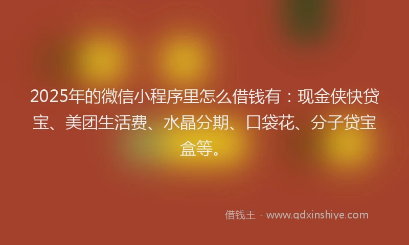 2025年的微信小程序里怎么借钱有：现金侠快贷宝、美团生活费、水晶分期、口袋花、分子贷宝盒等。