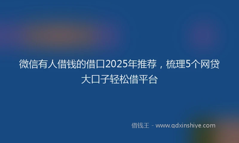 微信有人借钱的借口2025年推荐，梳理5个网贷大口子轻松借平台