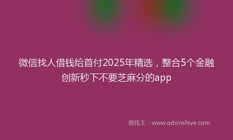 微信找人借钱给首付2025年精选，整合5个金融创新秒下不要芝麻分的app