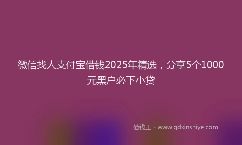 微信找人支付宝借钱2025年精选，分享5个1000元黑户必下小贷