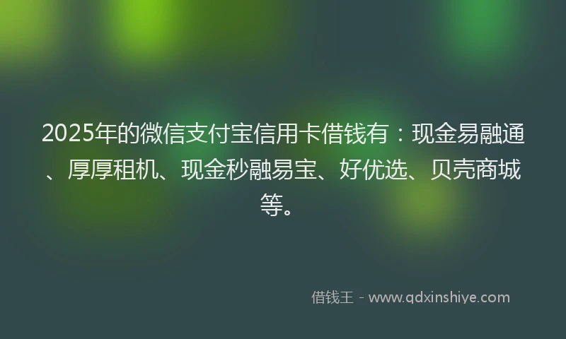 2025年的微信支付宝信用卡借钱有：现金易融通、厚厚租机、现金秒融易宝、好优选、贝壳商城等。