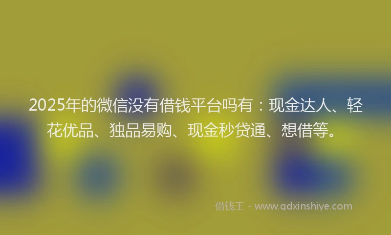 2025年的微信没有借钱平台吗有：现金达人、轻花优品、独品易购、现金秒贷通、想借等。