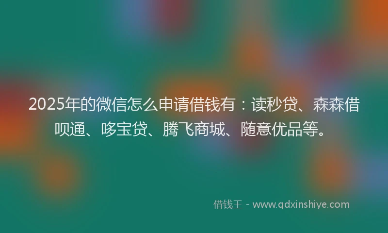 2025年的微信怎么申请借钱有：读秒贷、森森借呗通、哆宝贷、腾飞商城、随意优品等。