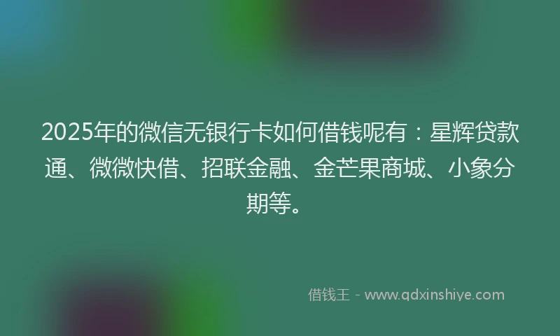 2025年的微信无银行卡如何借钱呢有：星辉贷款通、微微快借、招联金融、金芒果商城、小象分期等。
