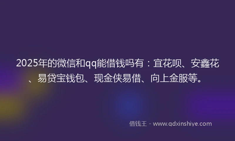 2025年的微信和qq能借钱吗有：宜花呗、安鑫花、易贷宝钱包、现金侠易借、向上金服等。
