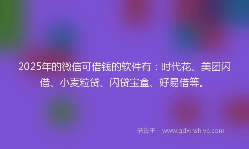 2025年的微信可借钱的软件有：时代花、美团闪借、小麦粒贷、闪贷宝盒、好易借等。