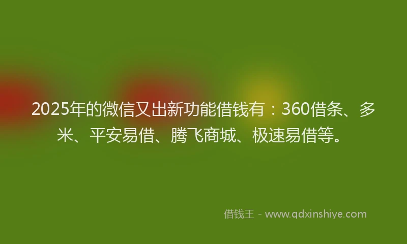 2025年的微信又出新功能借钱有：360借条、多米、平安易借、腾飞商城、极速易借等。