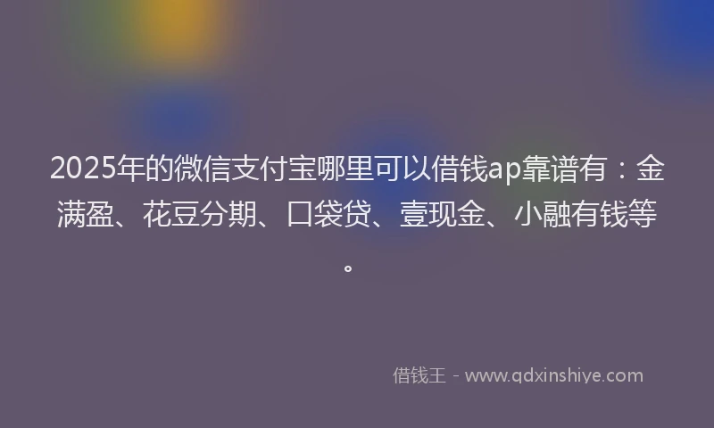 2025年的微信支付宝哪里可以借钱ap靠谱有：金满盈、花豆分期、口袋贷、壹现金、小融有钱等。