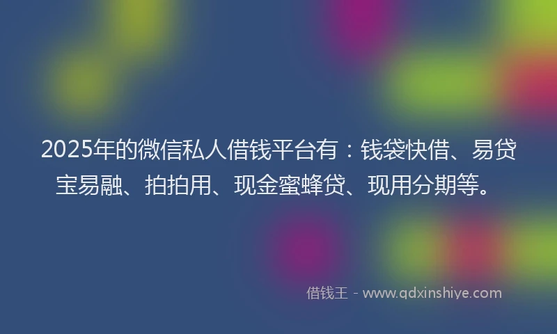 2025年的微信私人借钱平台有：钱袋快借、易贷宝易融、拍拍用、现金蜜蜂贷、现用分期等。
