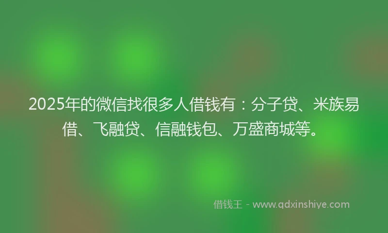 2025年的微信找很多人借钱有：分子贷、米族易借、飞融贷、信融钱包、万盛商城等。