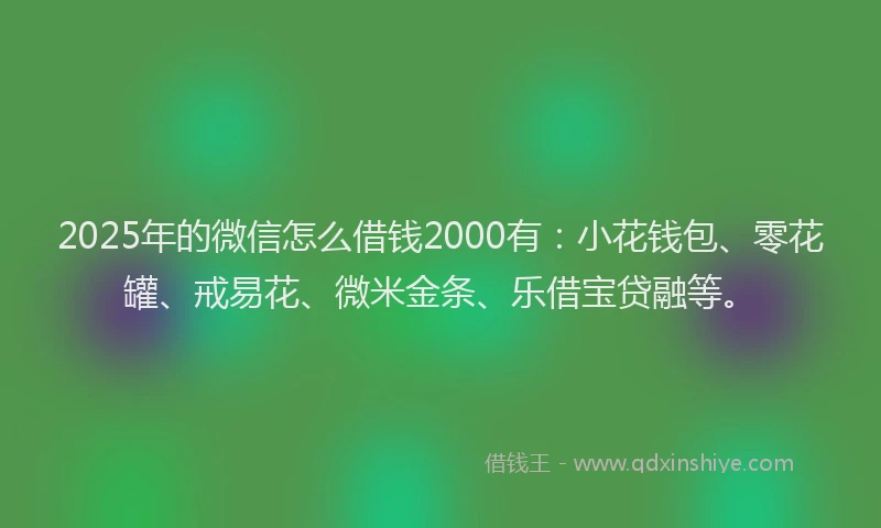 2025年的微信怎么借钱2000有：小花钱包、零花罐、戒易花、微米金条、乐借宝贷融等。