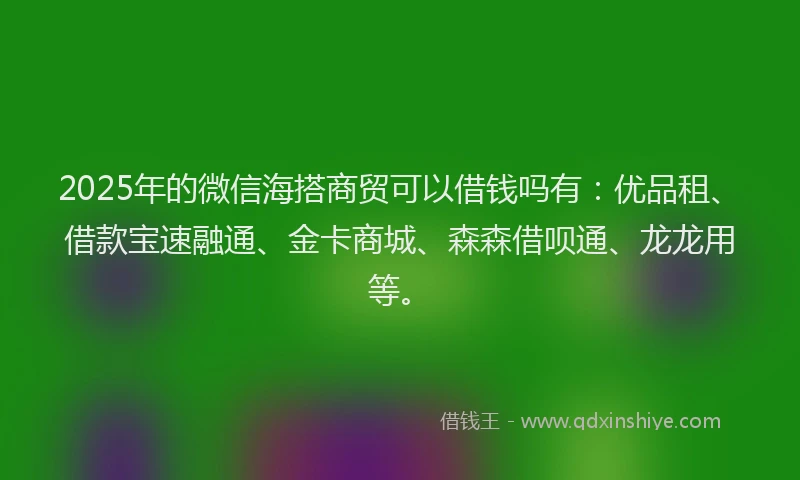 2025年的微信海搭商贸可以借钱吗有：优品租、借款宝速融通、金卡商城、森森借呗通、龙龙用等。