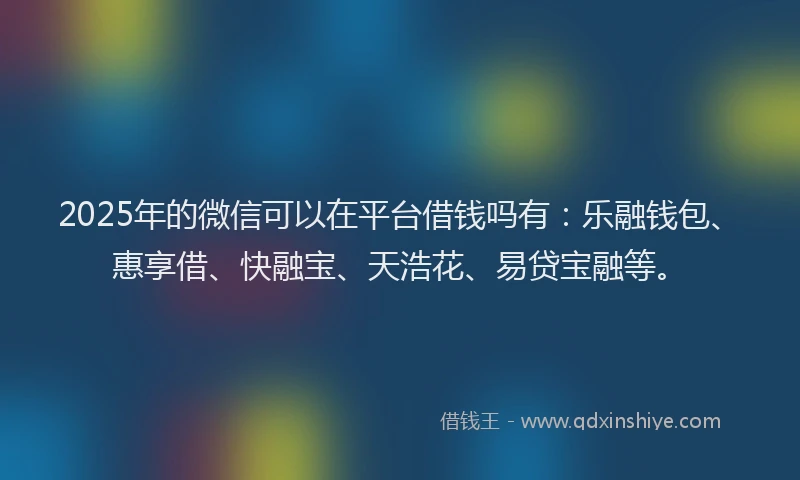 2025年的微信可以在平台借钱吗有：乐融钱包、惠享借、快融宝、天浩花、易贷宝融等。