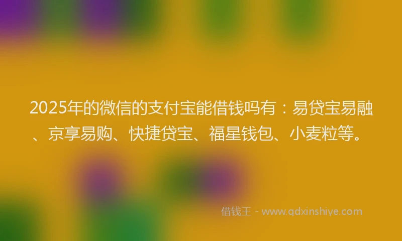 2025年的微信的支付宝能借钱吗有：易贷宝易融、京享易购、快捷贷宝、福星钱包、小麦粒等。