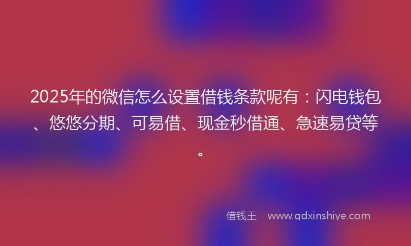 2025年的微信怎么设置借钱条款呢有：闪电钱包、悠悠分期、可易借、现金秒借通、急速易贷等。