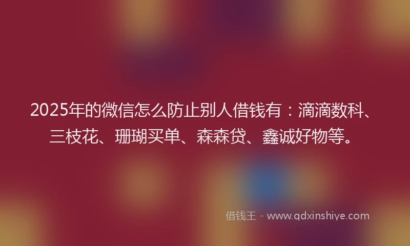 2025年的微信怎么防止别人借钱有：滴滴数科、三枝花、珊瑚买单、森森贷、鑫诚好物等。