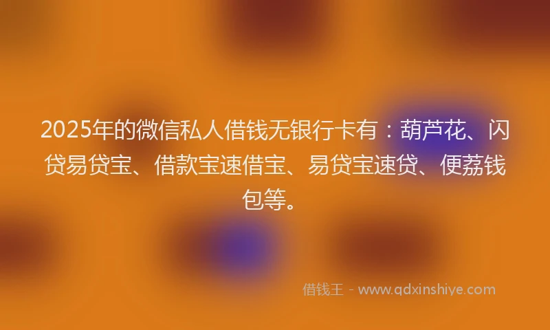 2025年的微信私人借钱无银行卡有：葫芦花、闪贷易贷宝、借款宝速借宝、易贷宝速贷、便荔钱包等。